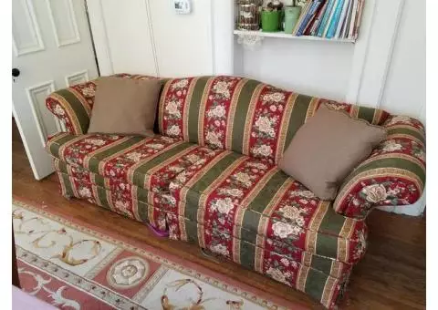 Floral print couch, Weslo treadmill